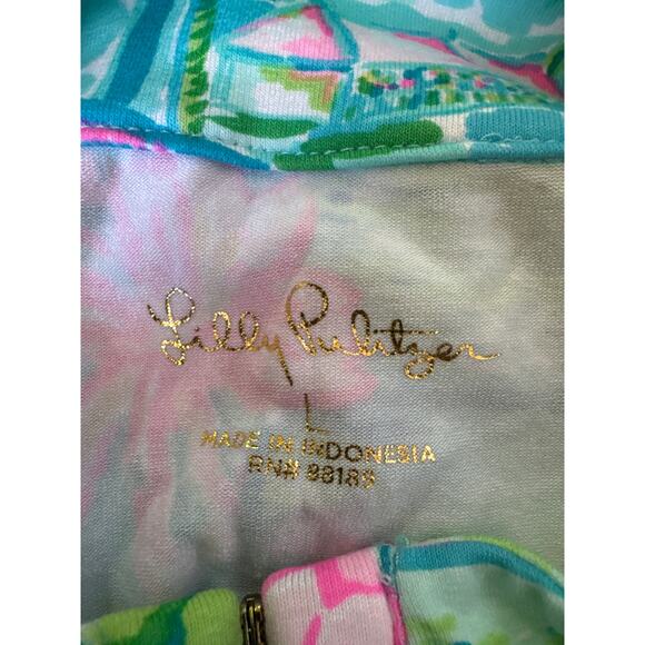 Lilly Pulitzer Claudia UPF 50+ fabric, High Tide Navy Honda print dress large - Picture 14 of 15